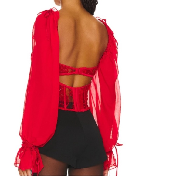 NWT For Love and Lemons Red Long sleeve corset top - small - Picture 3 of 7
